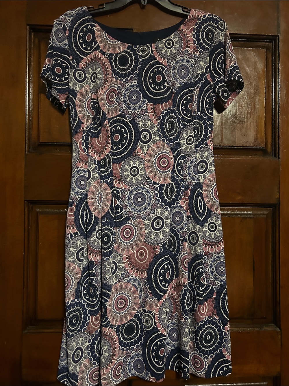 connected apparel Navy and Dusty Pink Patterned Short Sleeve Dress